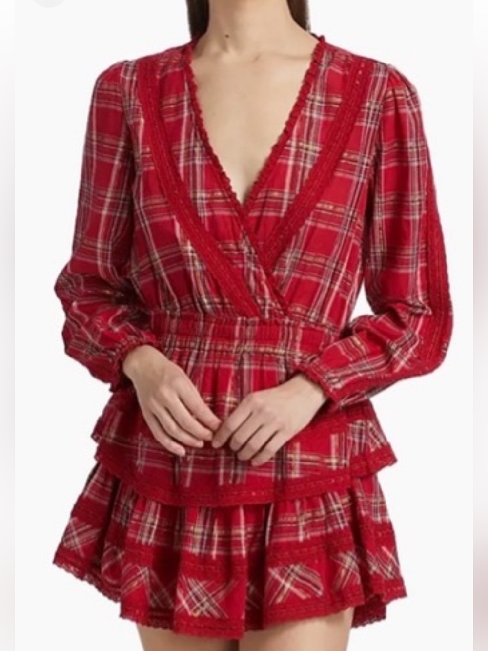 LoveShackFancy red tartan Milena dress